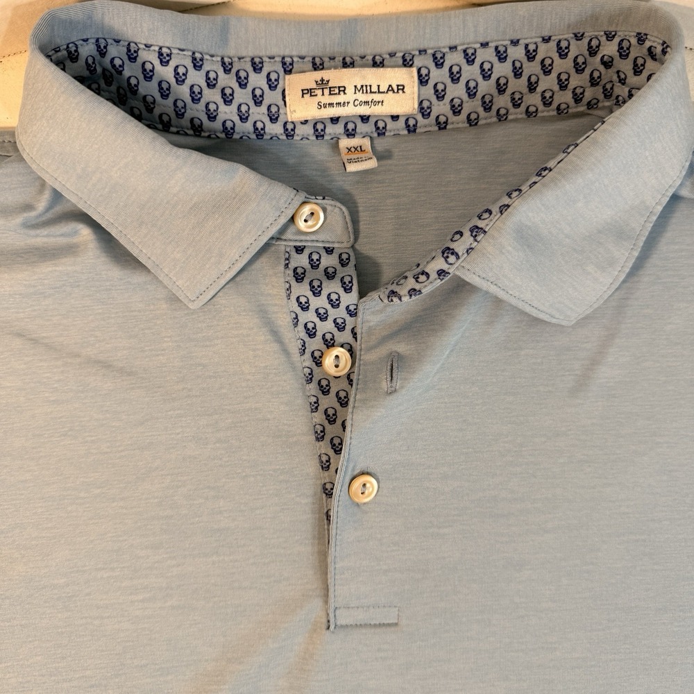 Peter Millar Summer Comfort Skull Graphic Performance Polo XXL 2XL Print Blue